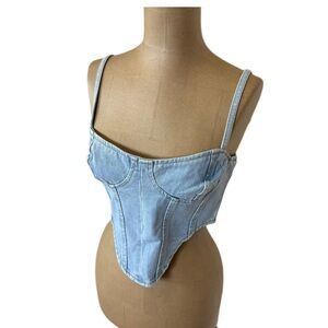 NWT! Pretty Little Thing Light Wash Denim Zip Back Corset Size 2